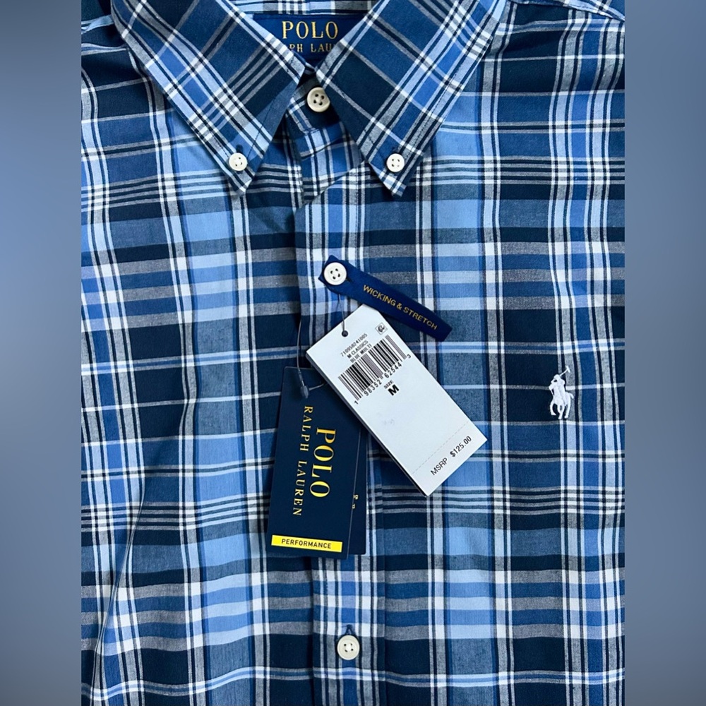 Polo Ralph Lauren Performance Long-Sleeve Button-Down Shirt - Medium - Blue